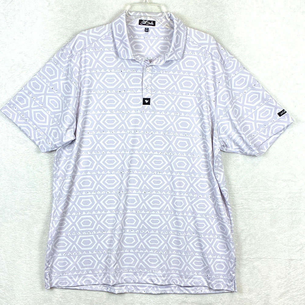 Bad Birdie Polo Shirt Mens 2XL White Lavender Geometric Performance Preppy Golf